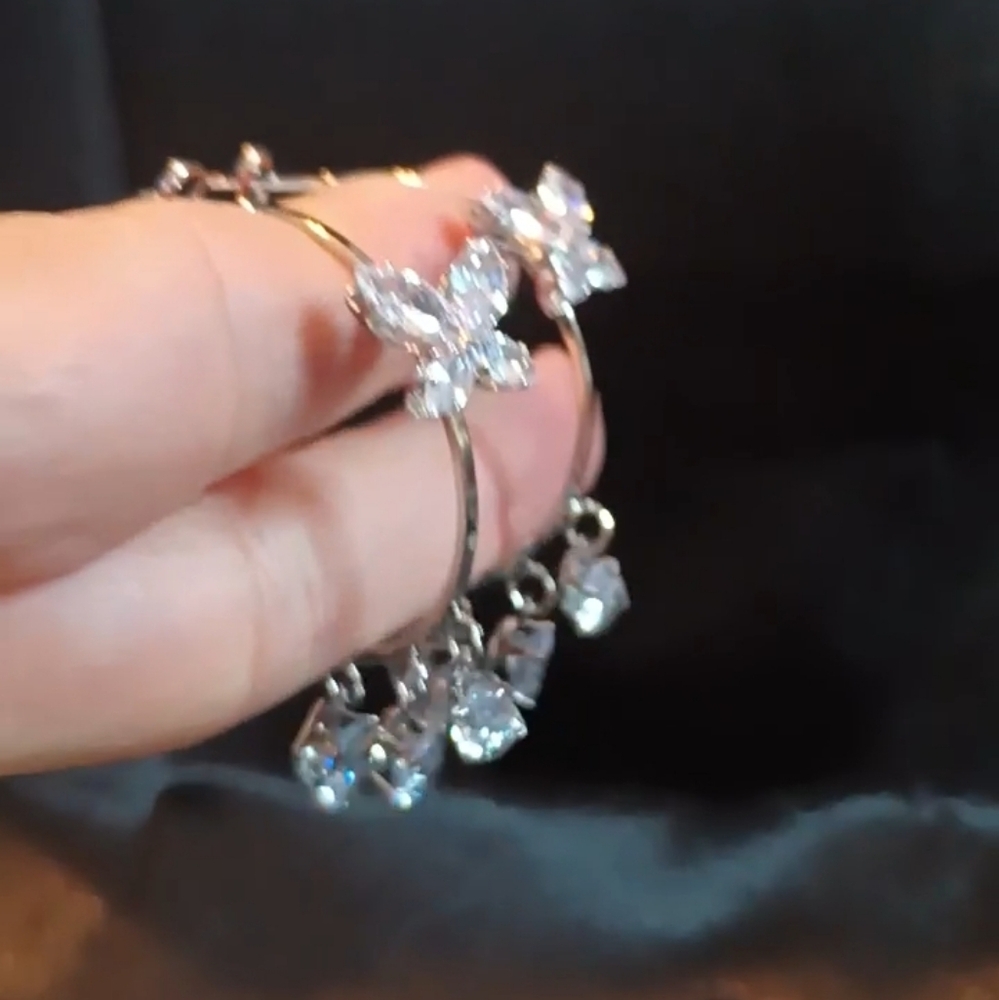 Elegant Silver Butterfly Hoop Earrings - Picture 8 of 8